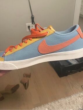 Custom made Nike blazer low 77 Sneakers in Light Blue with Orange Accents